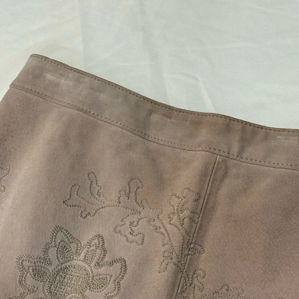 Lili Le Rose Collection Leather Fringe Skirt Floral Embroidery‎ Size 12
